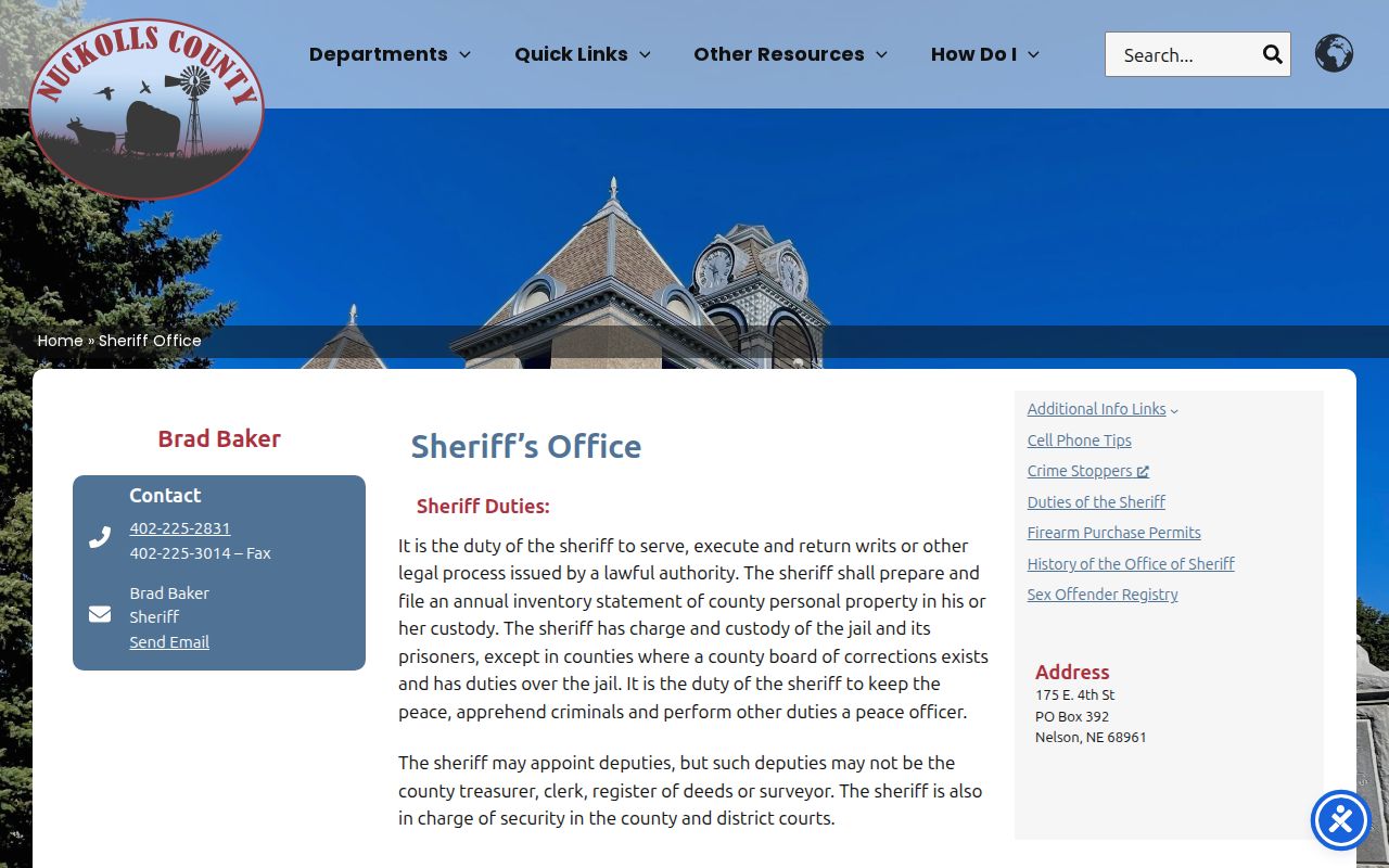Nuckolls County sheriff booking and custody source