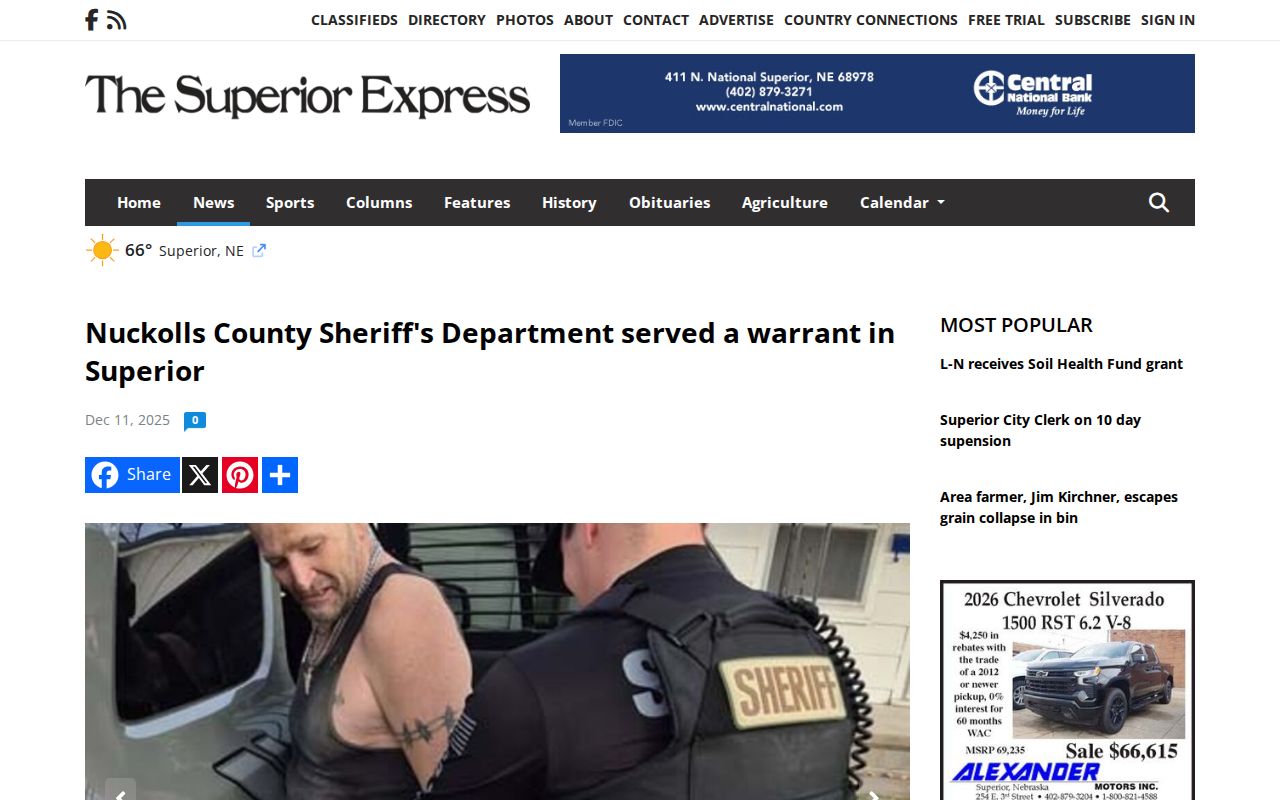 Superior Express report about a Nuckolls County warrant service